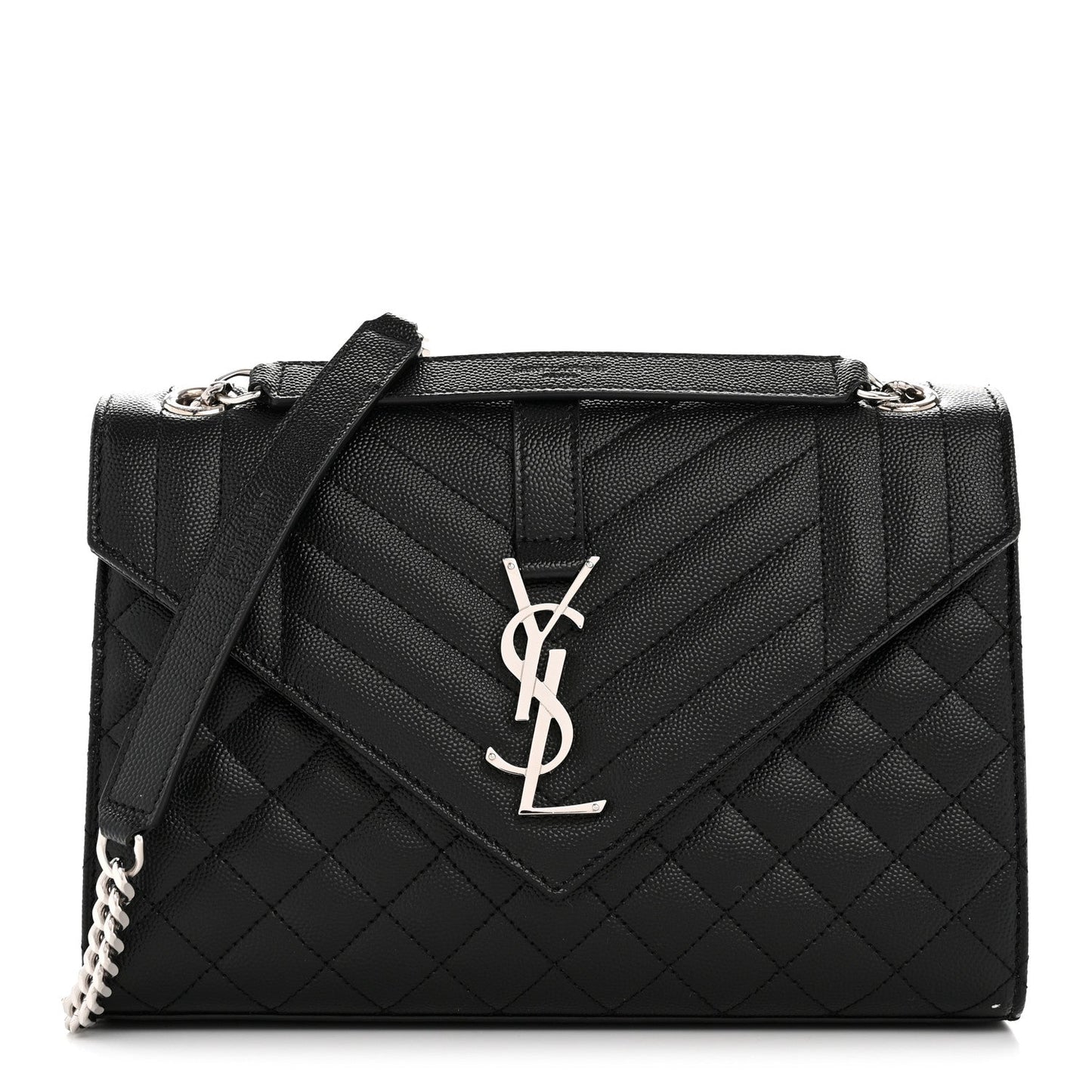 Saint Laurent Grain de Poudre Matelasse Triquilt Medium Satchel Black