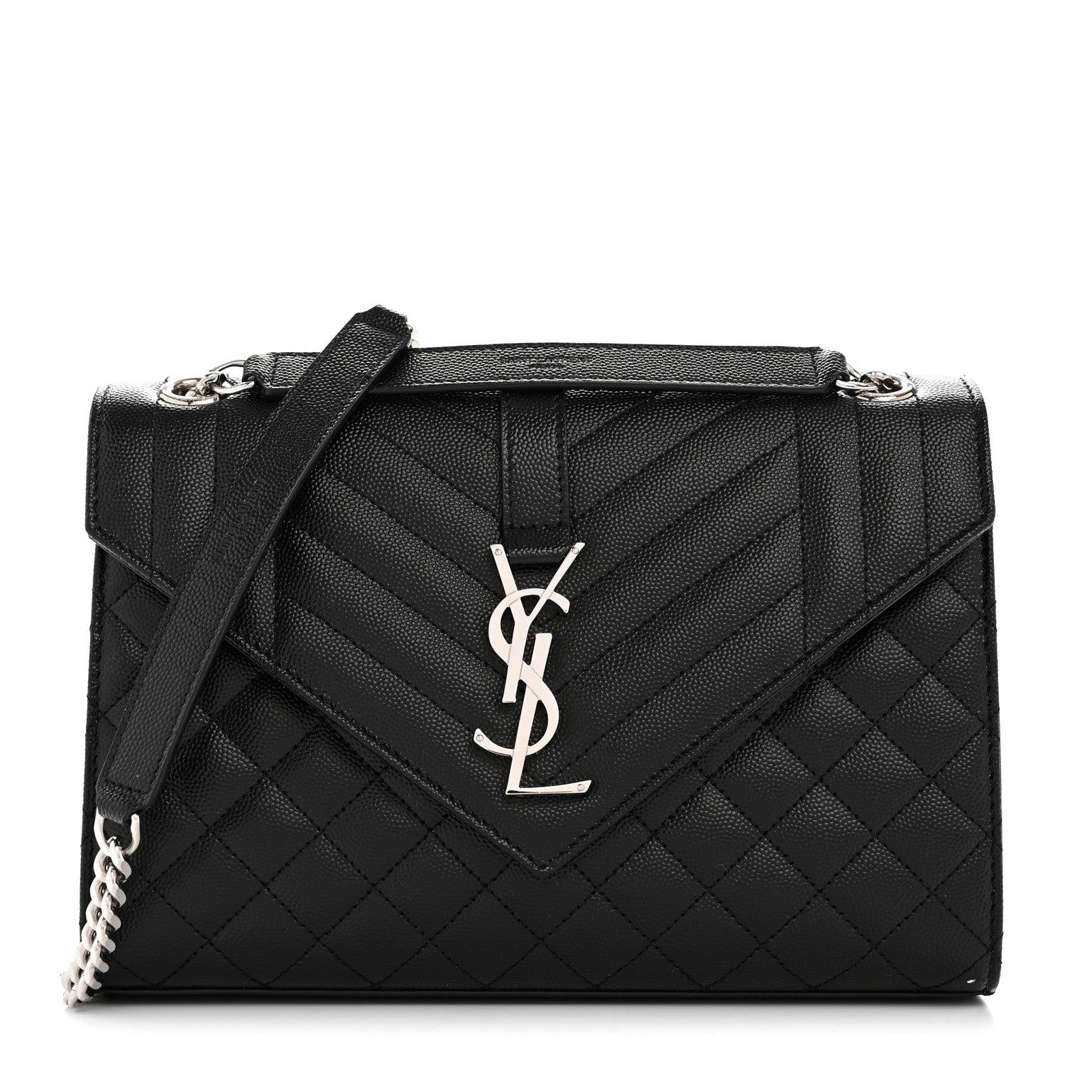 Saint Laurent Grain de Poudre Matelasse Triquilt Medium Satchel Black