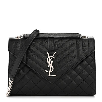 Saint Laurent Grain de Poudre Matelasse Triquilt Medium Satchel Black