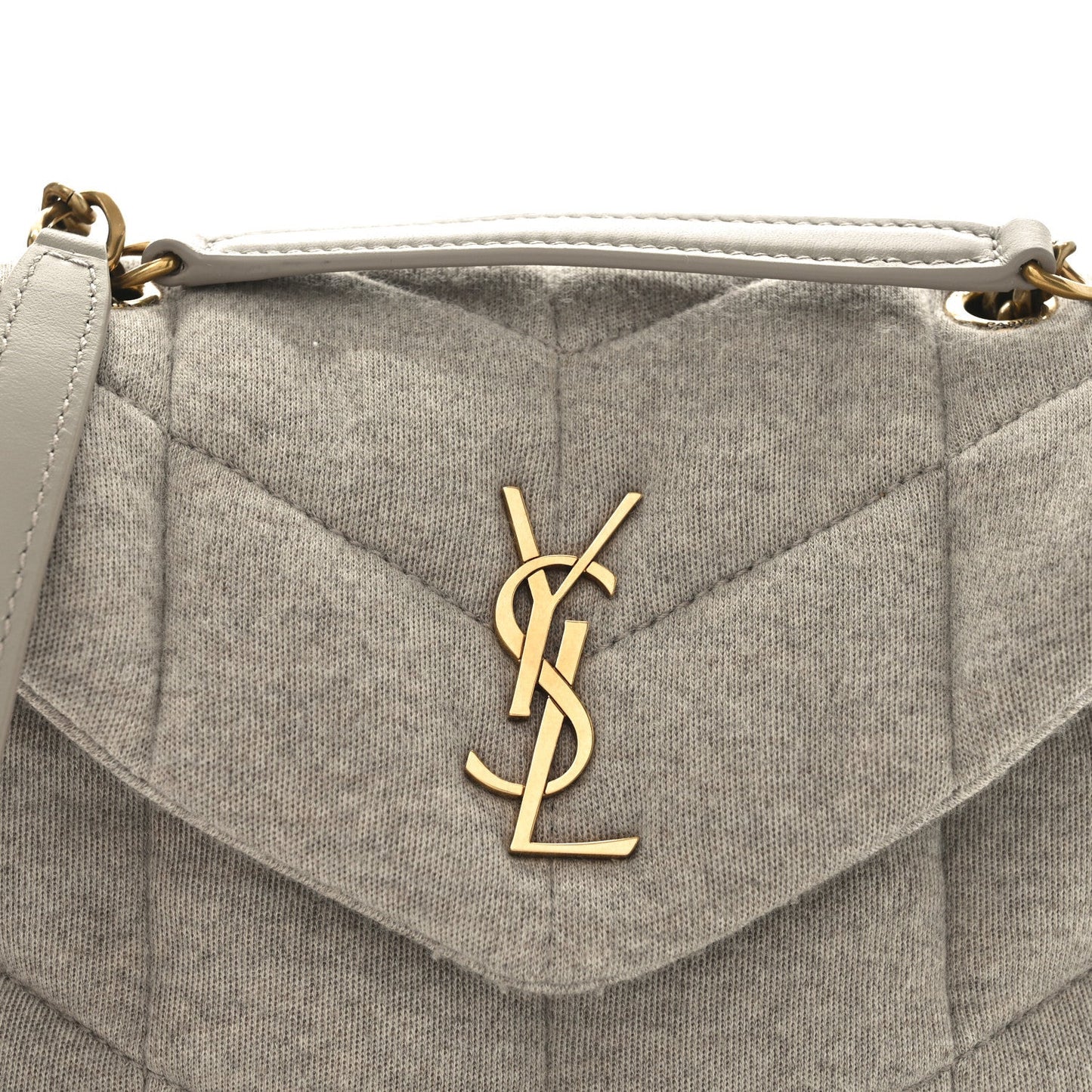 Saint Laurent Jersey Quilted Toy Loulou Puffer Monogram Chain Satchel Chalk Beige