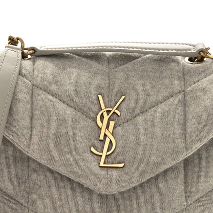 Saint Laurent Jersey Quilted Toy Loulou Puffer Monogram Chain Satchel Chalk Beige