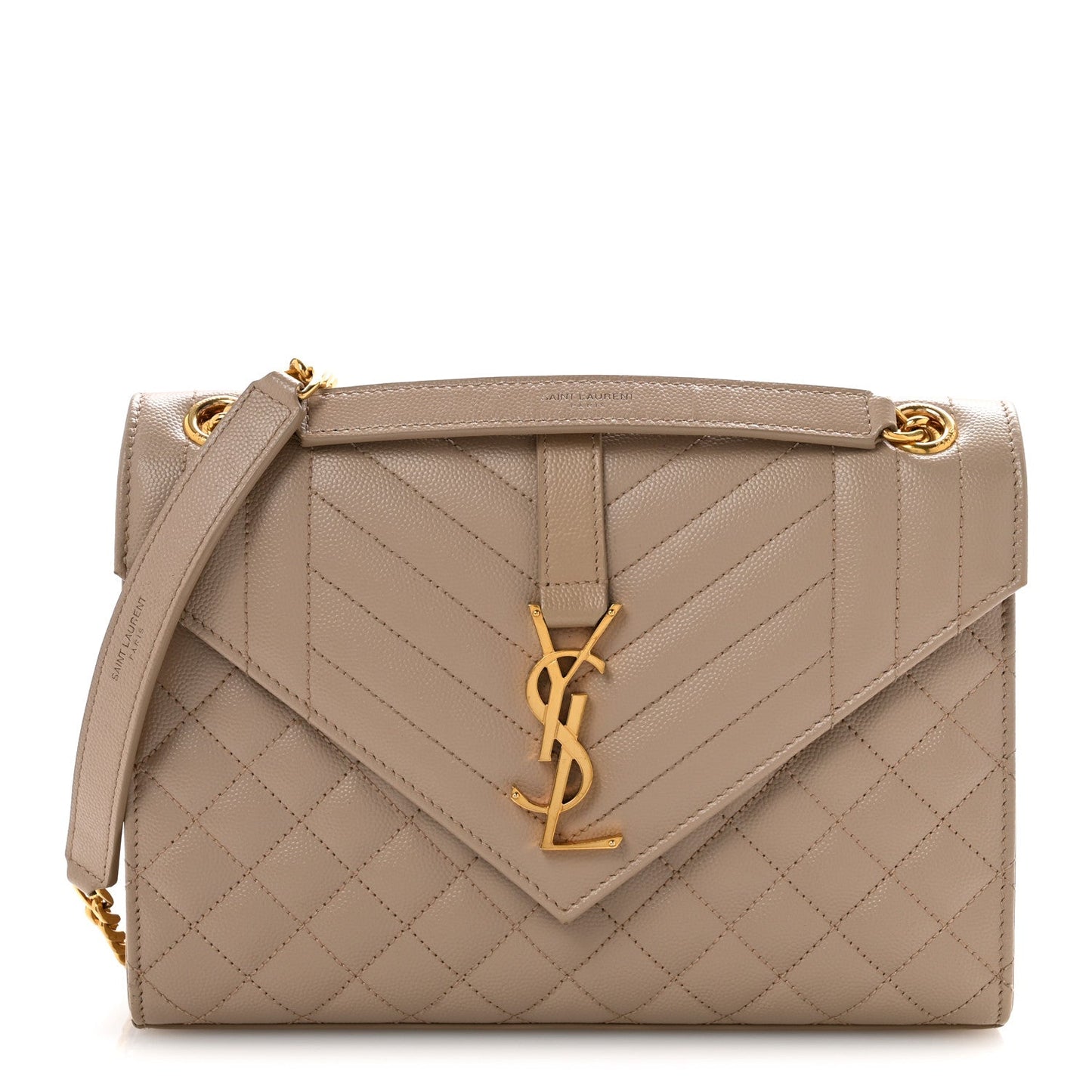 Saint Laurent YSL Monogram Quilted Satchel Medium Dark Beige