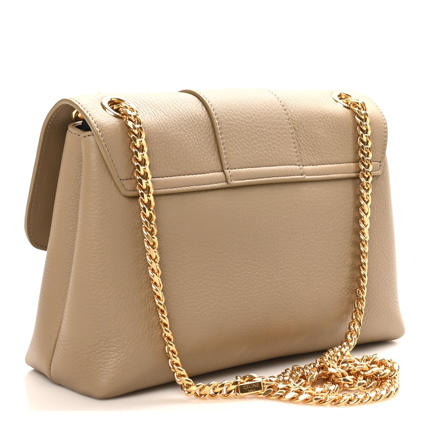 Celine tan calfskin Victoire medium bag with gold chain strap and flap pocket detail