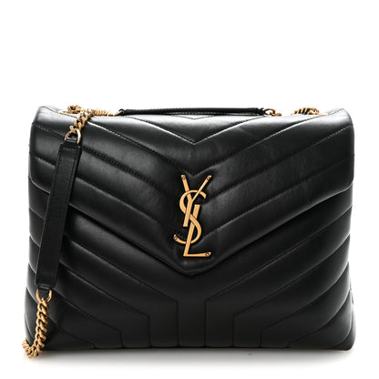 Saint Laurent Calfskin Y Quilted Monogram Medium Loulou Chain Satchel Black