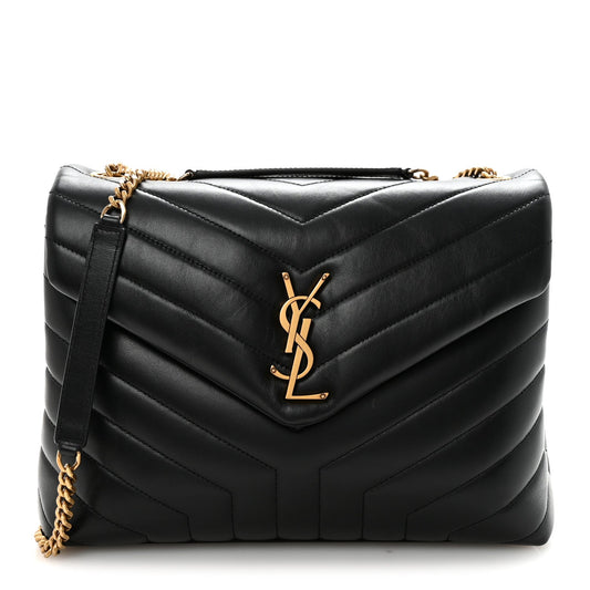 Saint Laurent Calfskin Y Quilted Monogram Medium Loulou Chain Satchel Black