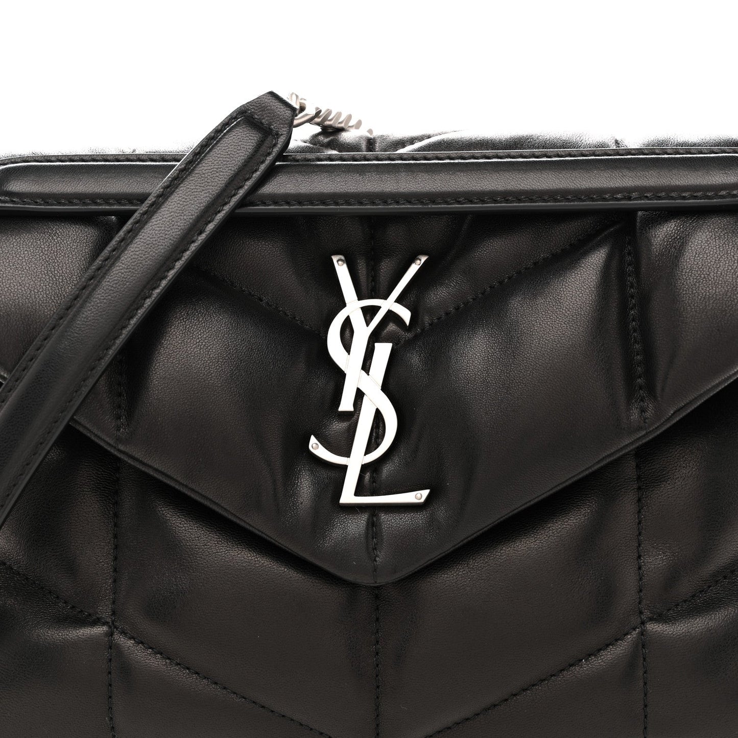 Saint Laurent Lambskin Quilted Small Loulou Puffer Monogram Chain Satchel Black
