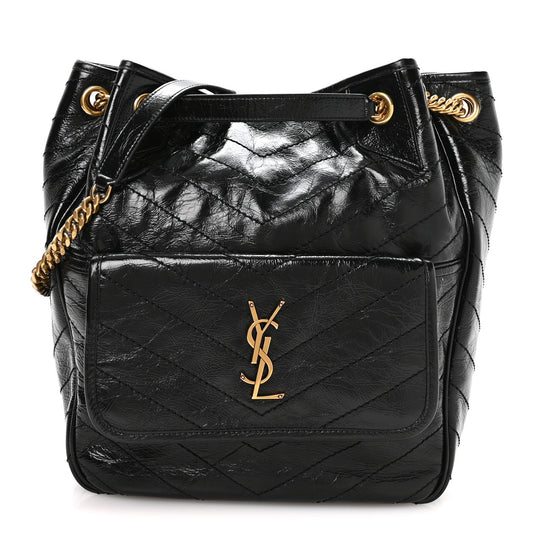 Saint Laurent Crinkled Calfskin Matelasse Niki Multipocket Shopping Tote Black