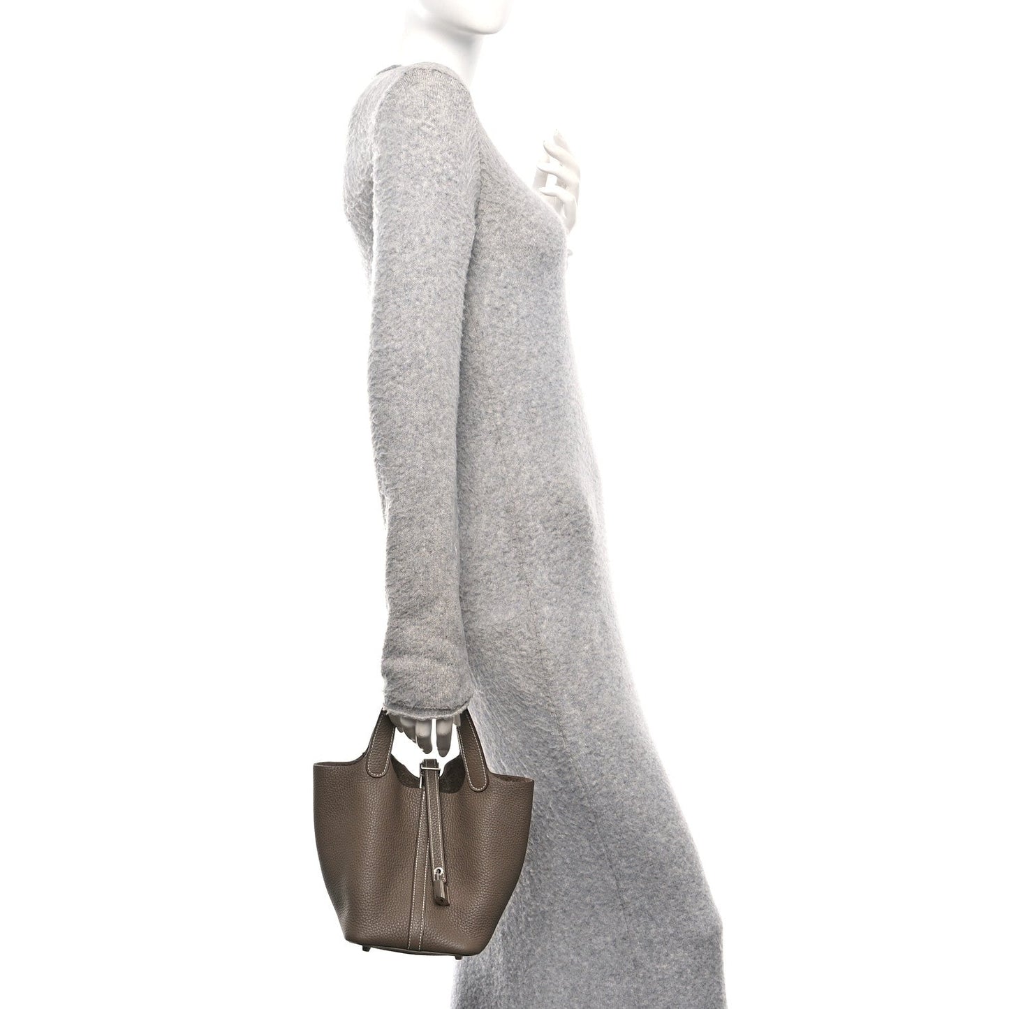 Taurillon Clemence Picotin Lock 18 PM Tote Bag Etoupe