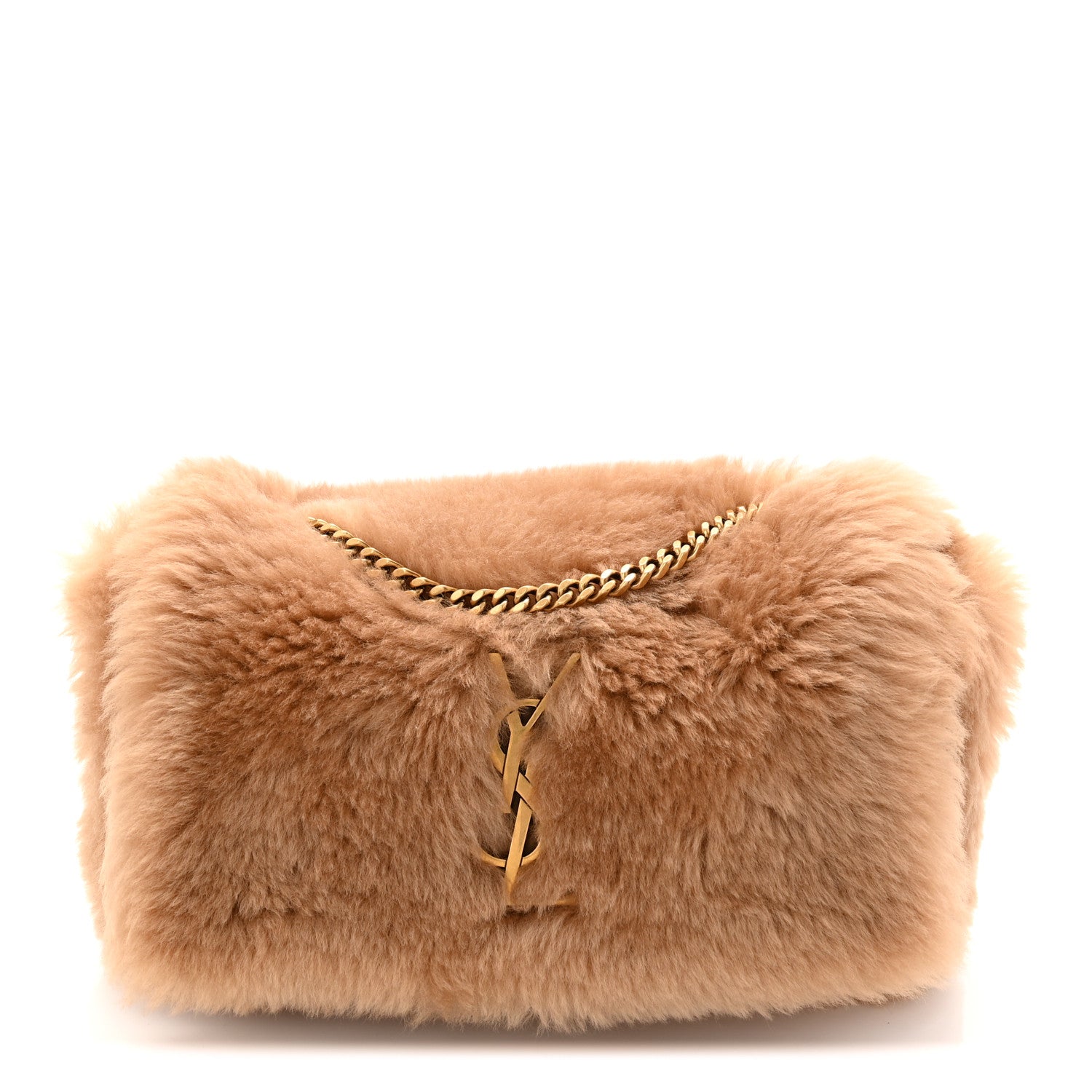 Saint Laurent Shearling Calfskin Small Reversible Monogram Kate Satchel Ecru Dark Brown