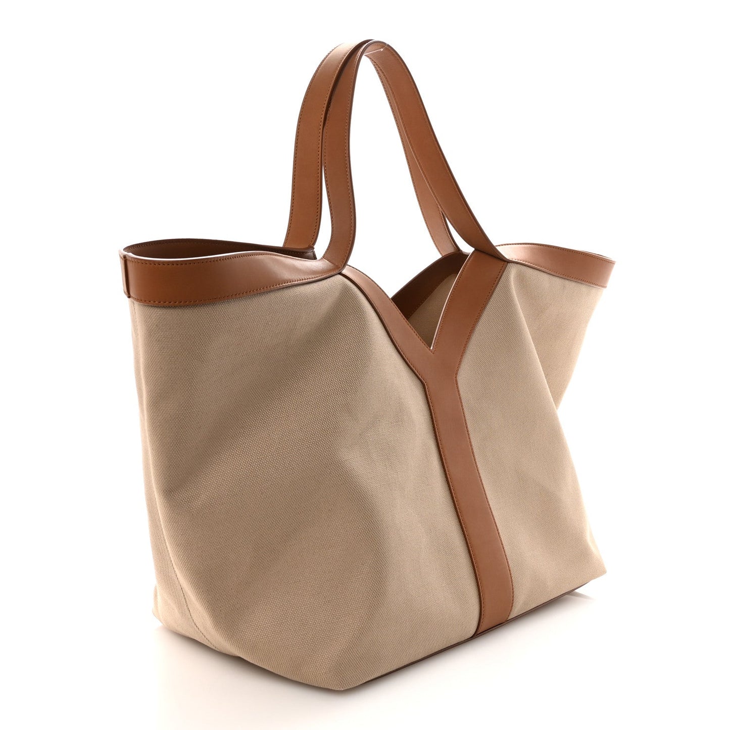 Saint Laurent Canvas Calfskin Y Tote Tan Natural
