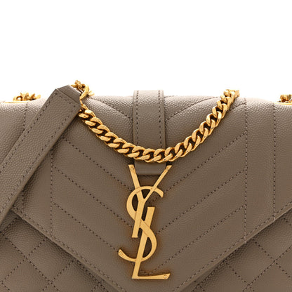 Saint Laurent Grain De Poudre Textured Mixed Matelasse Triquilt Small Monogram Satchel Greyish Brown