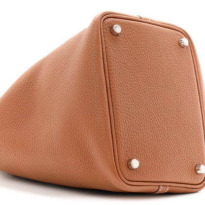 Taurillon Clemence Leather Bucket Tote Bag 18 PM Brown