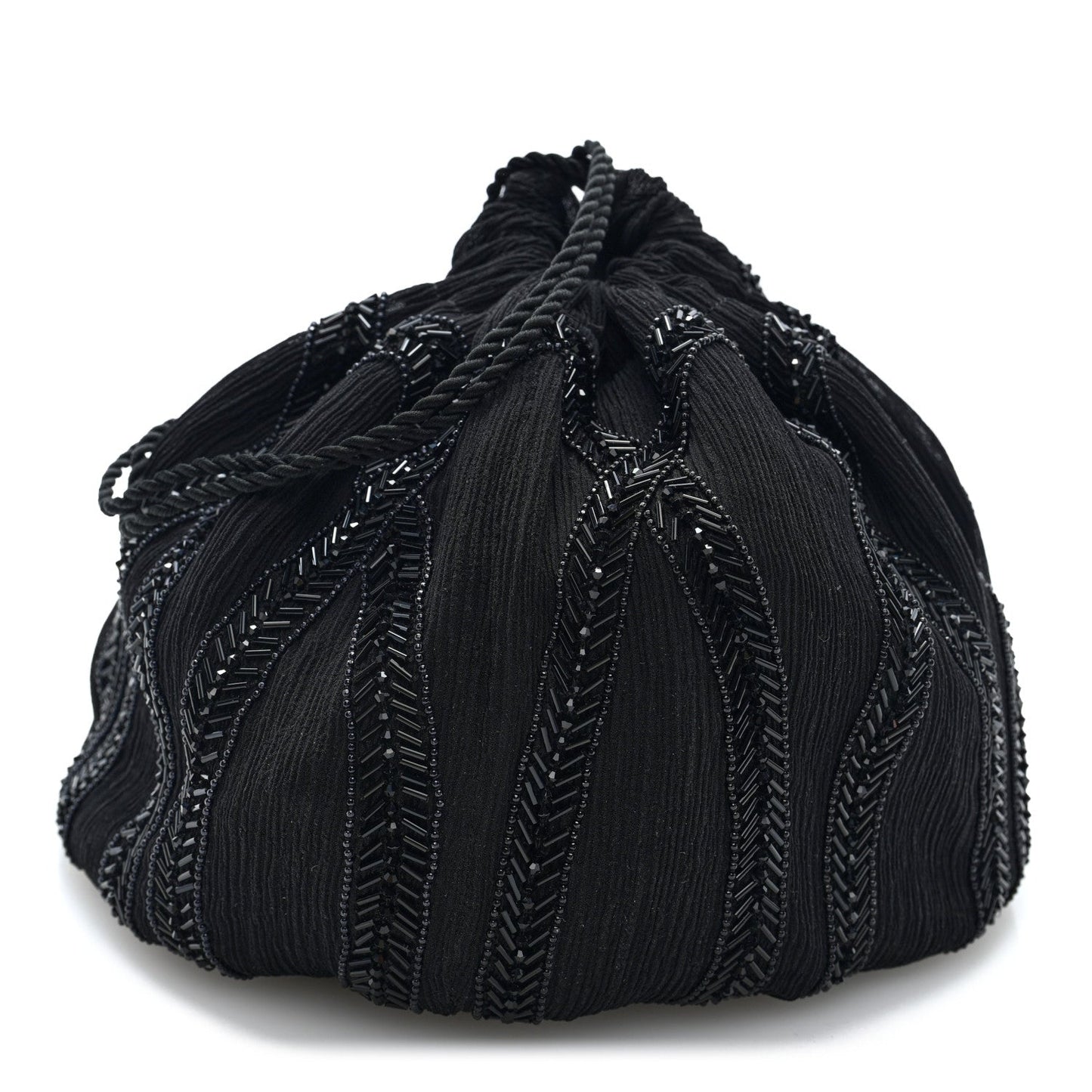 Saint Laurent Chiffon Silk Crepe Beaded Pochon Broderie Bag Black