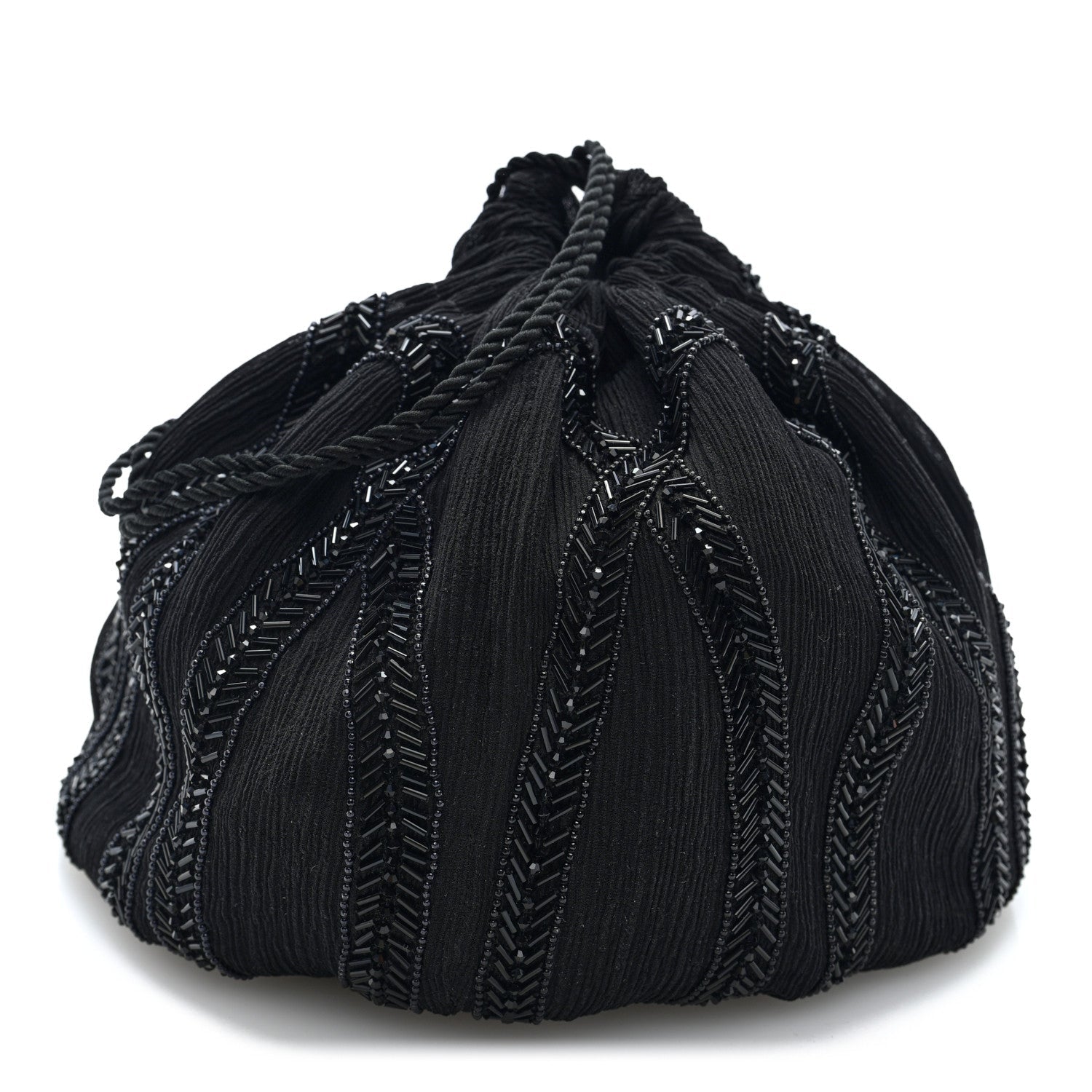 Saint Laurent Chiffon Silk Crepe Beaded Pochon Broderie Bag Black