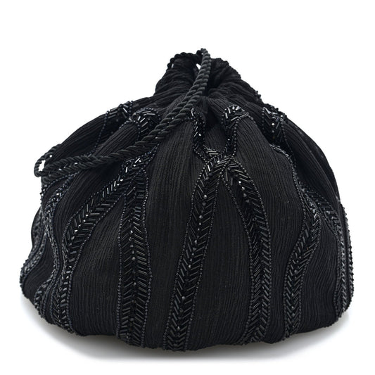Saint Laurent Chiffon Silk Crepe Beaded Pochon Broderie Bag Black