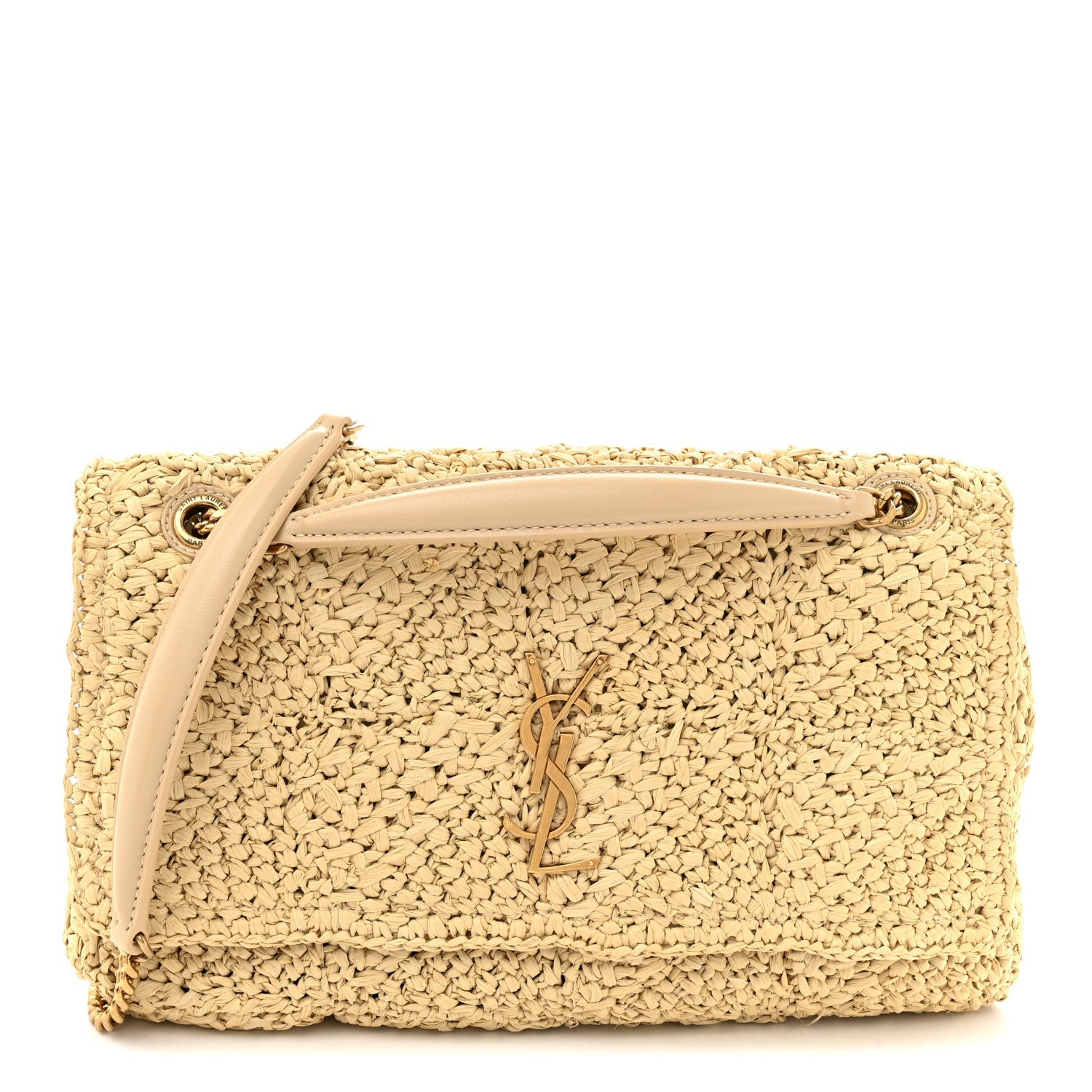 Saint Laurent Raffia Monogram Medium Jamie Shoulder Bag Natural Avorio