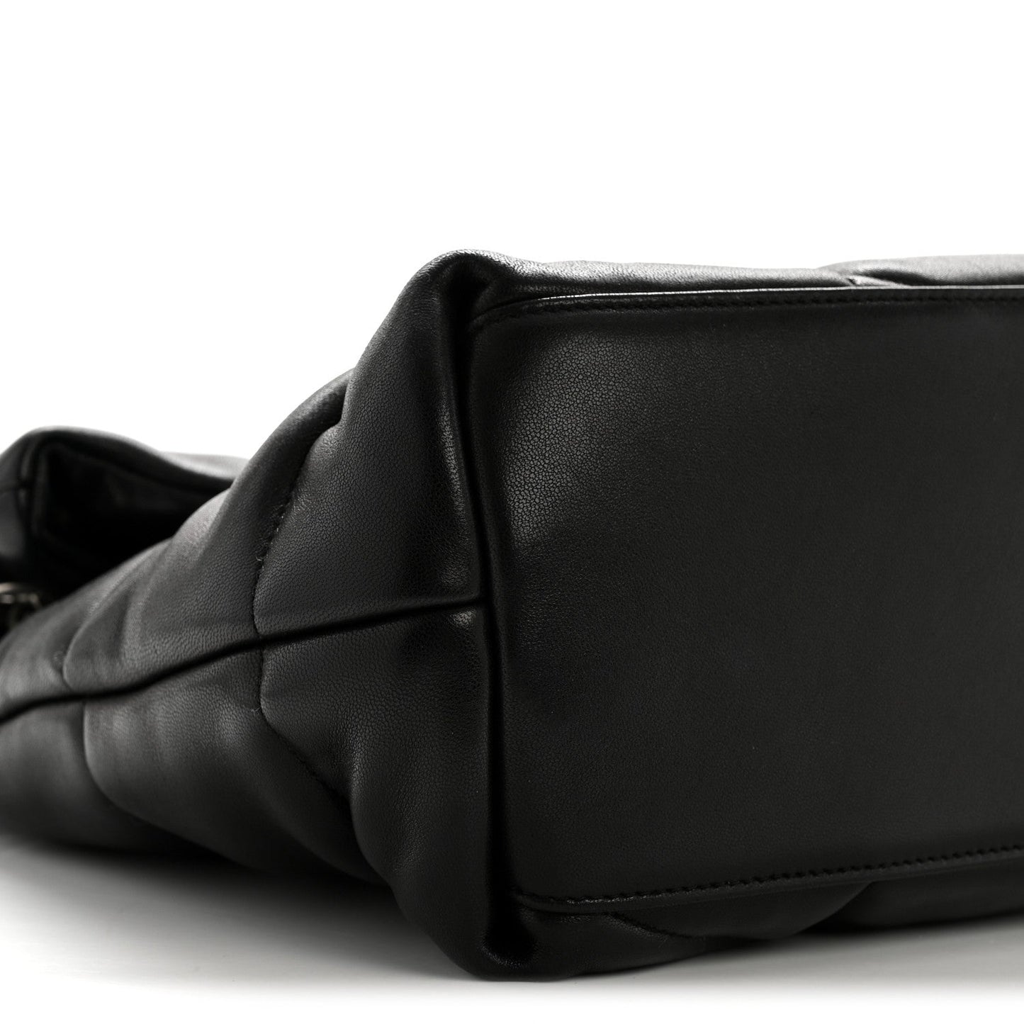 Saint Laurent Lambskin Quilted Medium Loulou Puffer Monogram Chain Satchel Black