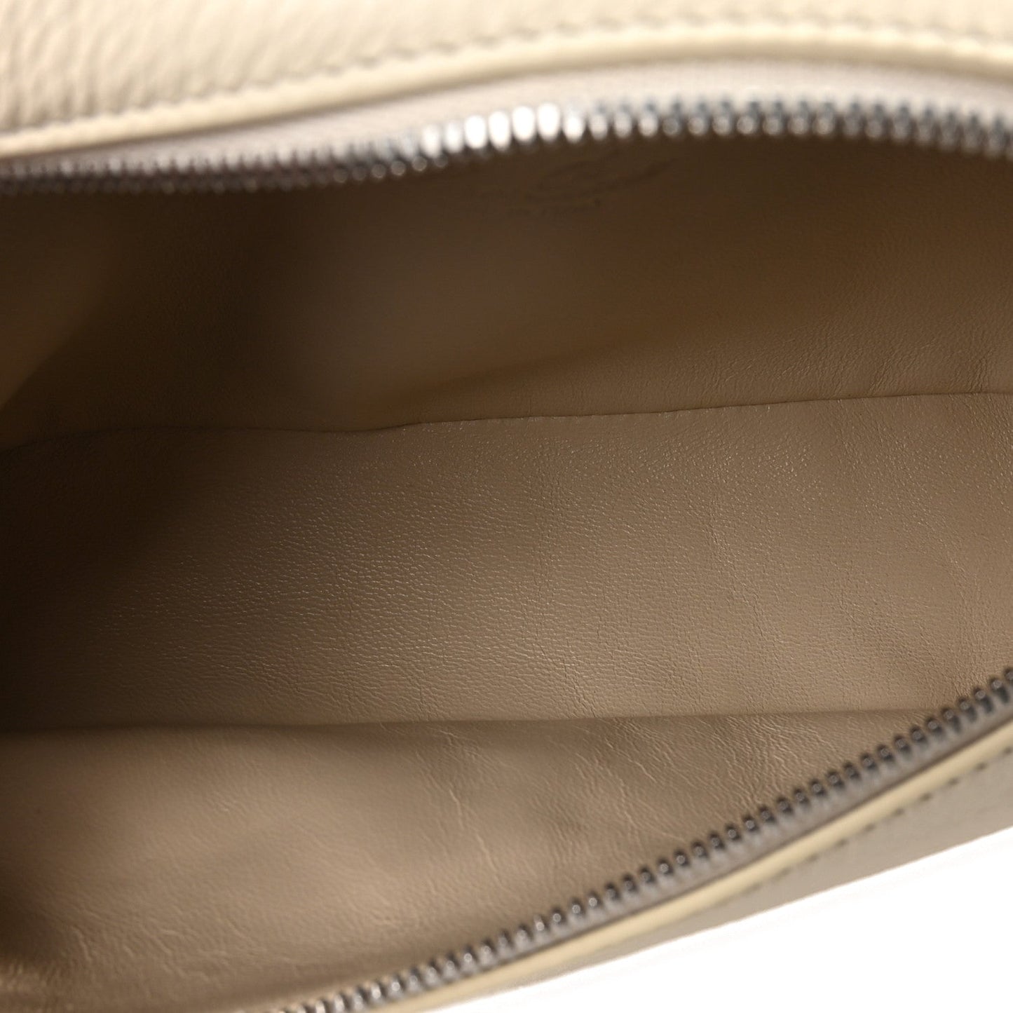 Loro Piana calfskin pouch interior with smooth lining and top zip opening