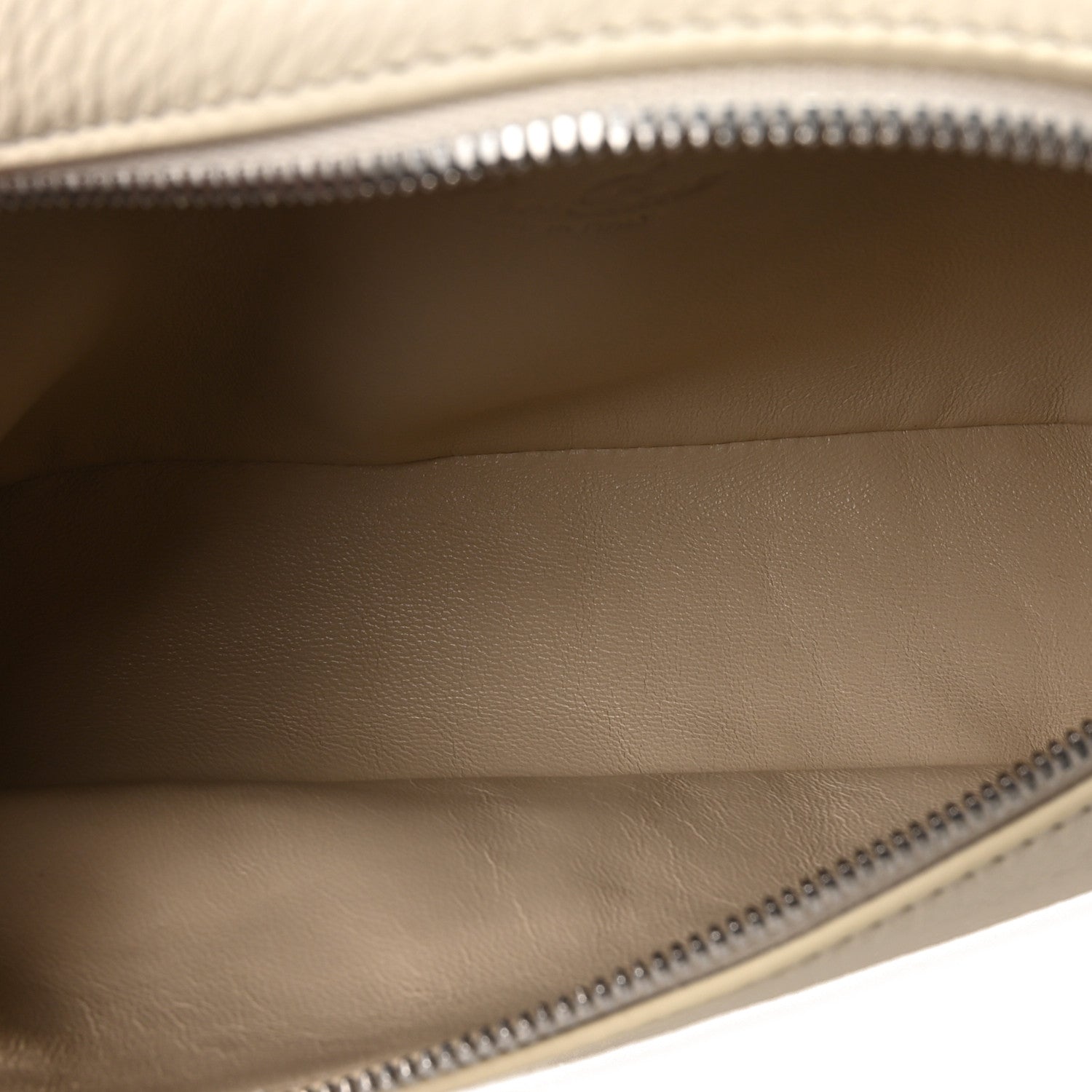 Loro Piana calfskin pouch interior with smooth lining and top zip opening
