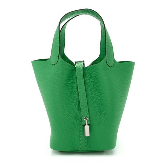 Picotin Lock 18 PM Taurillon Clemence Tote Bag Bambou Green