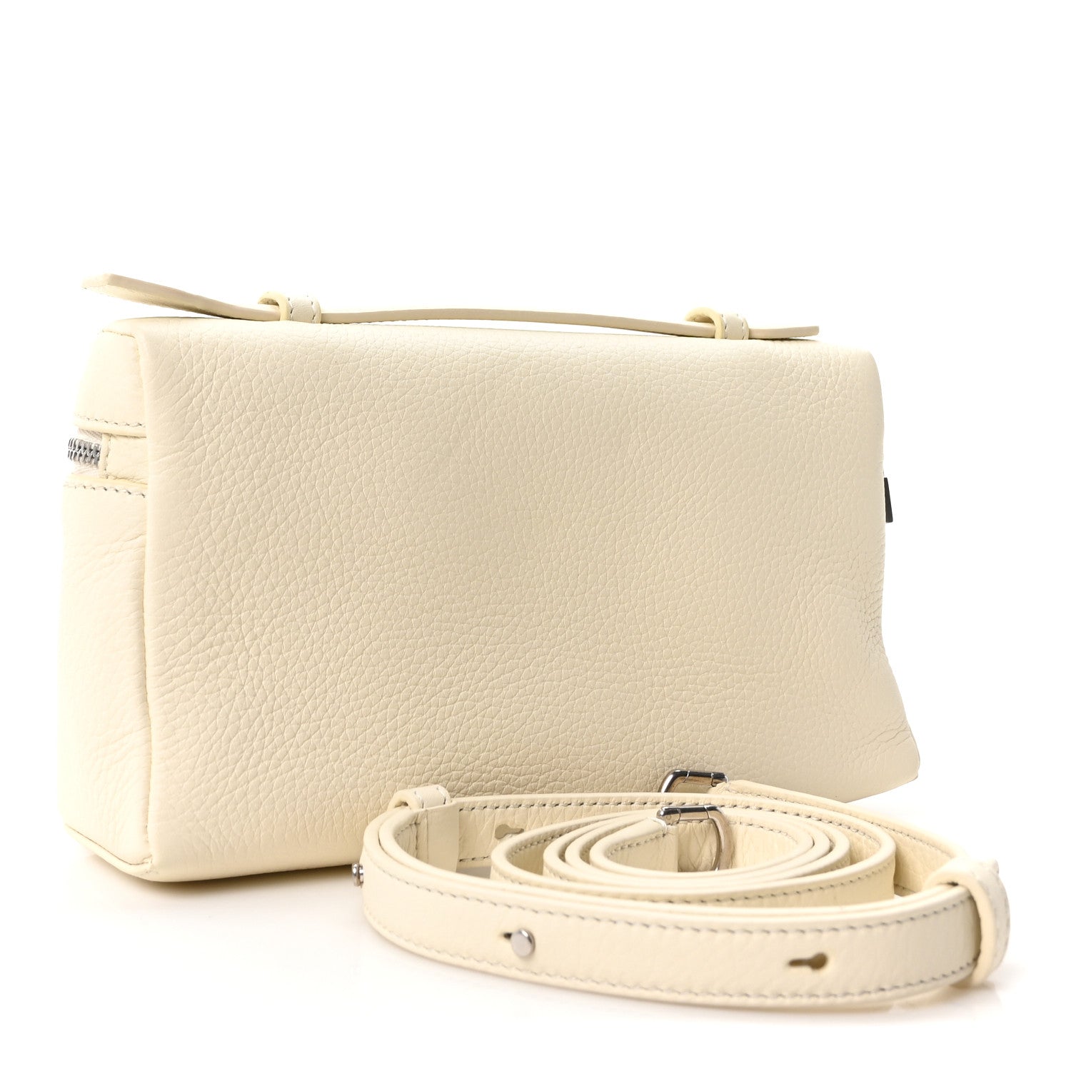Loro Piana grained calfskin extra pocket pouch in white with adjustable strap