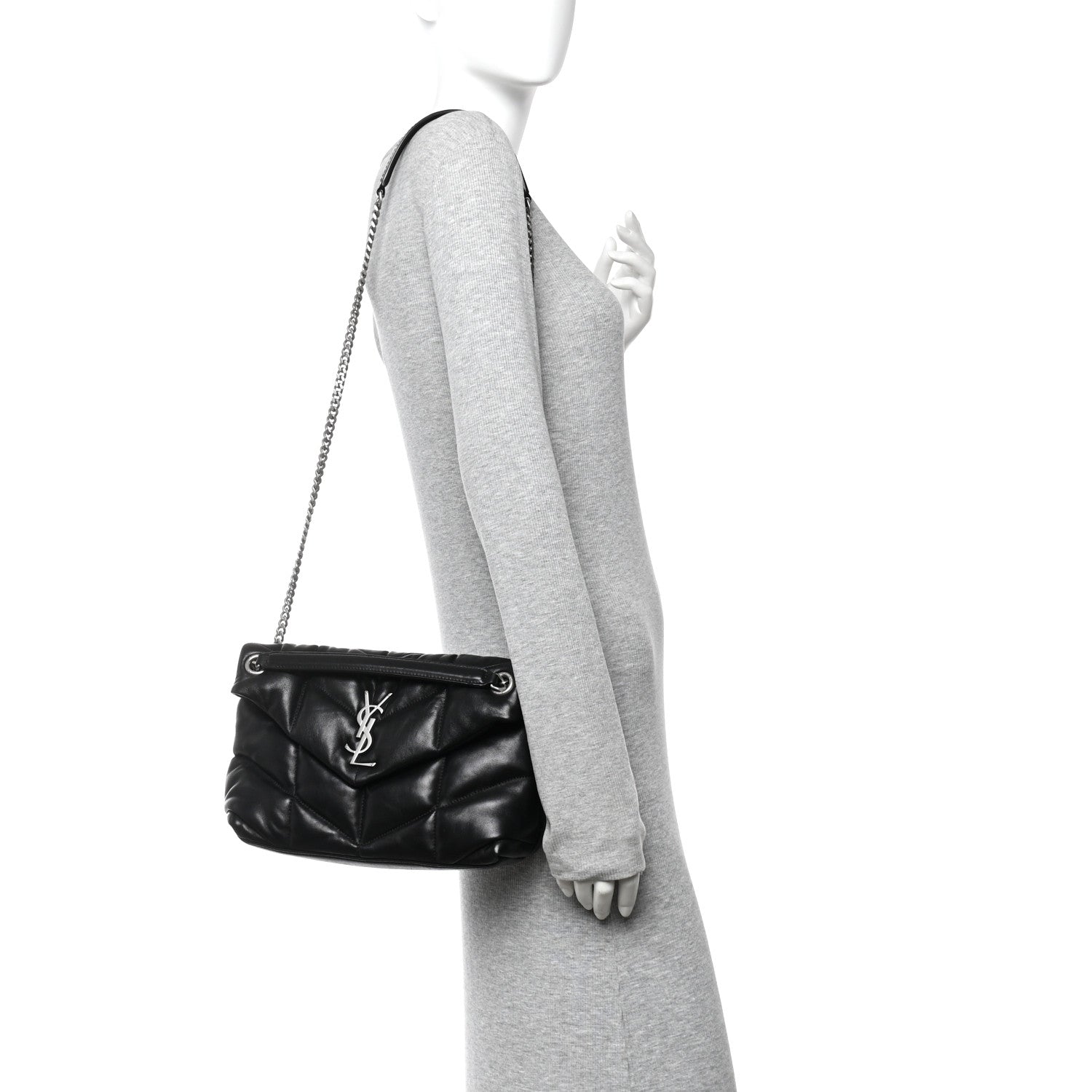 Saint Laurent Loulou Puffer Small Quilted Lambskin Leather Satchel Black