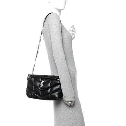 Saint Laurent Loulou Puffer Small Quilted Lambskin Leather Satchel Black