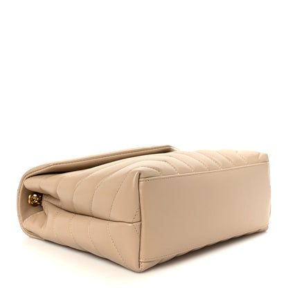 Saint Laurent Calfskin Y Quilted Monogram Small Loulou Chain Satchel Dark Beige