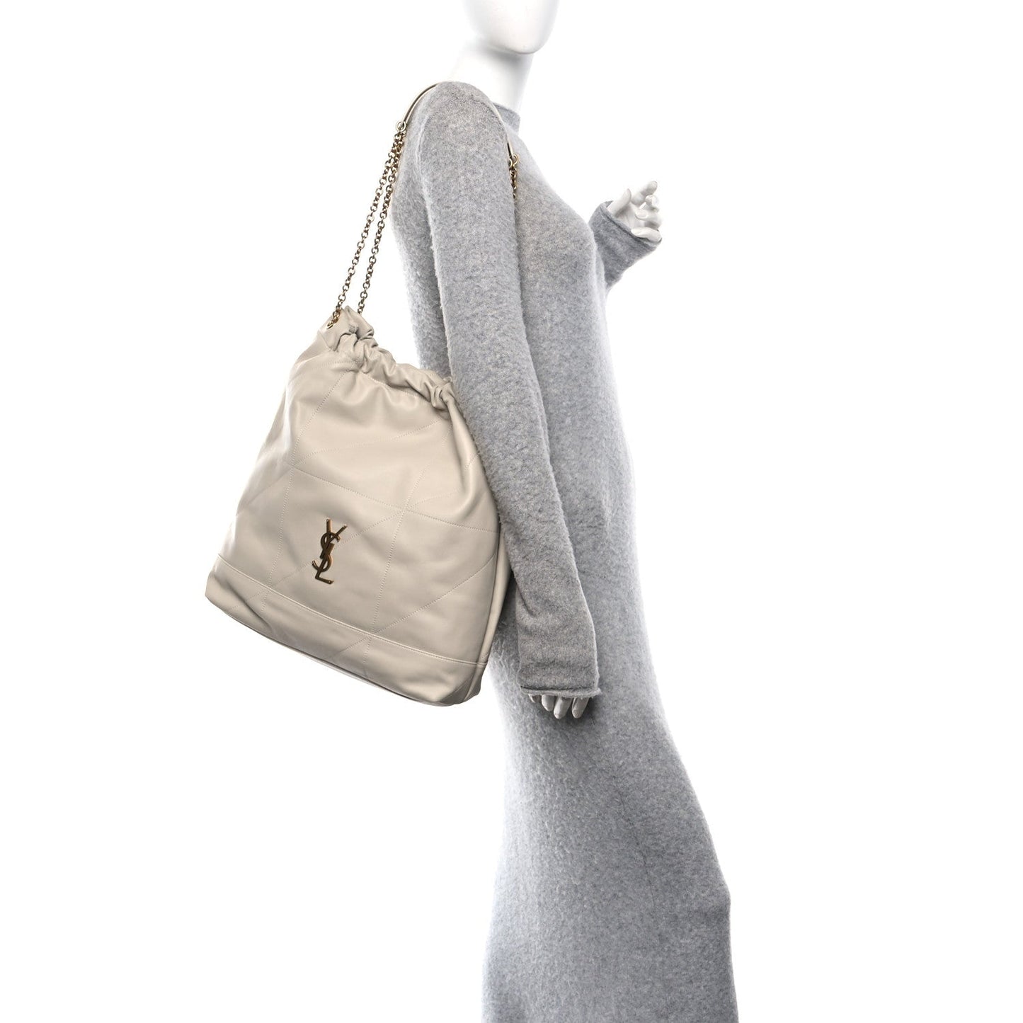 SAINT LAURENT Lambskin Matelasse Monogram Large Jamie 4.3 Pochon Crema Soft Off White