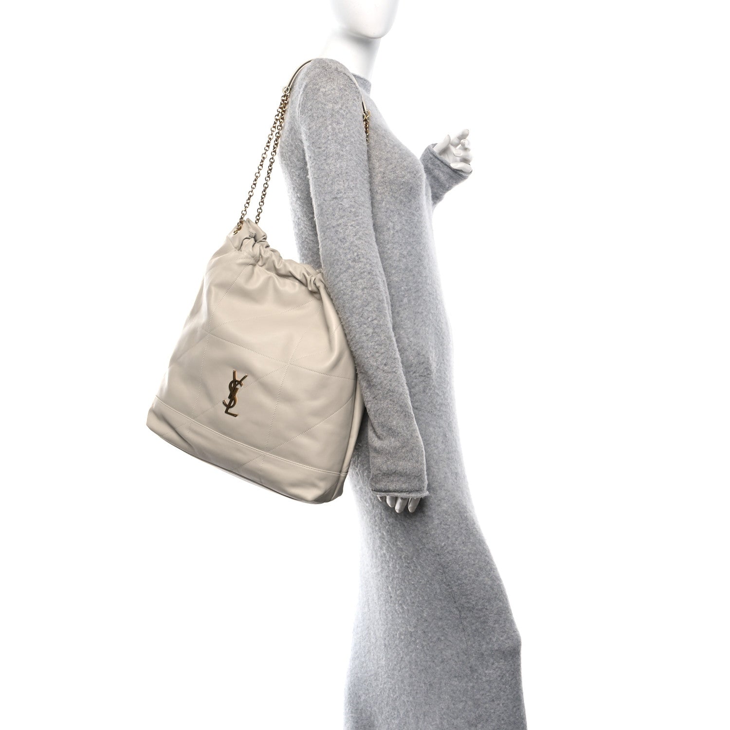 SAINT LAURENT Lambskin Matelasse Monogram Large Jamie 4.3 Pochon Crema Soft Off White
