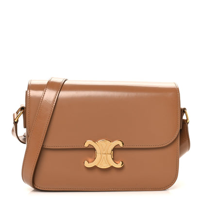Bronze shiny calfskin teen shoulder bag with gold-tone Triomphe clasp