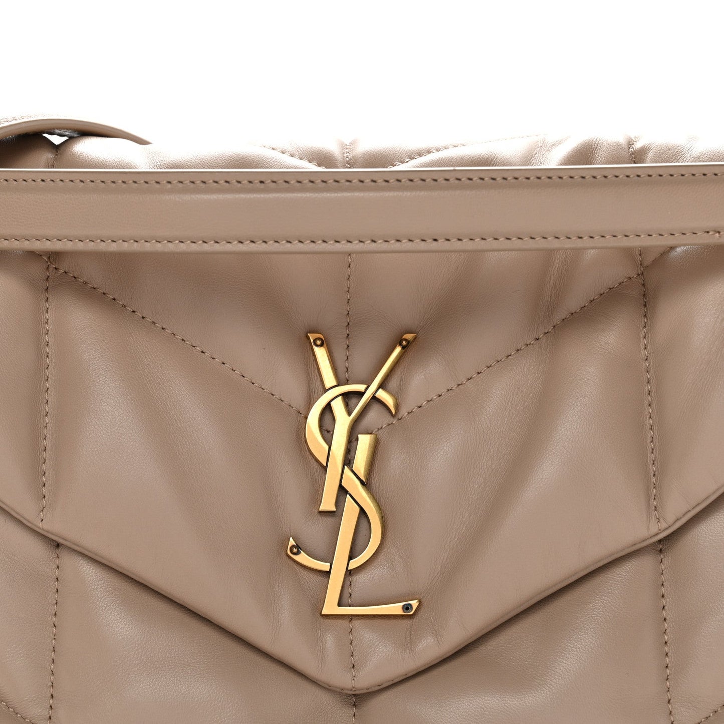 Saint Laurent Loulou Puffer Quilted Lambskin Chain Satchel Medium Dark Beige