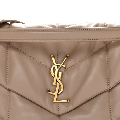 Saint Laurent Loulou Puffer Quilted Lambskin Chain Satchel Medium Dark Beige