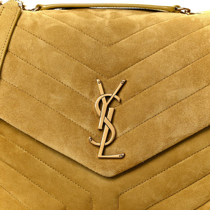 Saint Laurent Suede Y Quilted Monogram Medium Loulou Chain Satchel Chartreuse