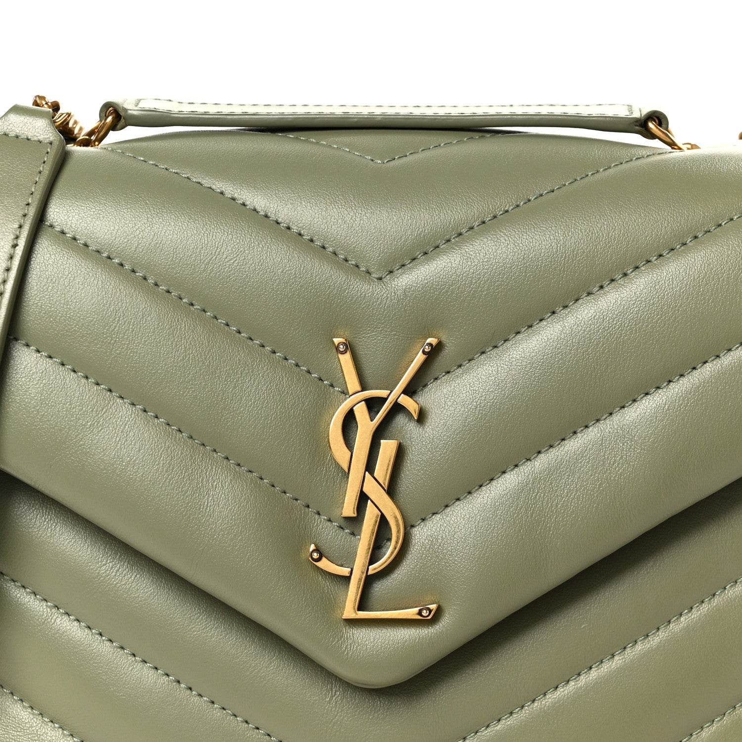 Saint Laurent Loulou Calfskin Y Quilted Monogram Small Chain Satchel Light Sage