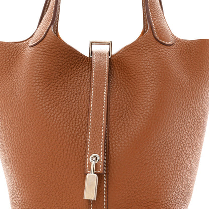 Taurillon Clemence Leather Bucket Tote Bag 18 PM Brown
