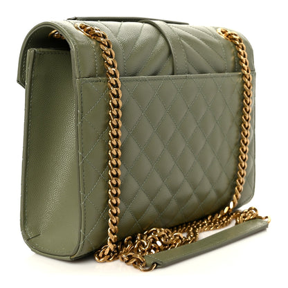 Saint Laurent Grain De Poudre Matelasse Triquilt Medium Monogram Satchel Light Sage