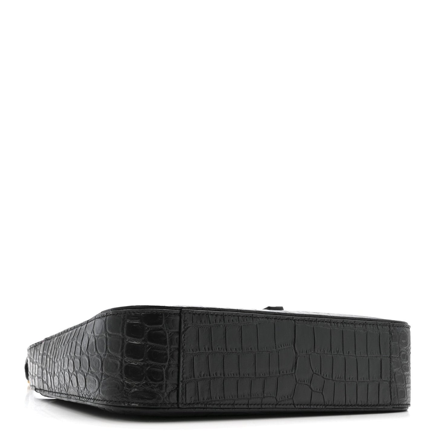 Saint Laurent Calfskin Crocodile Embossed Le 5 A 7 Hobo Bag Black