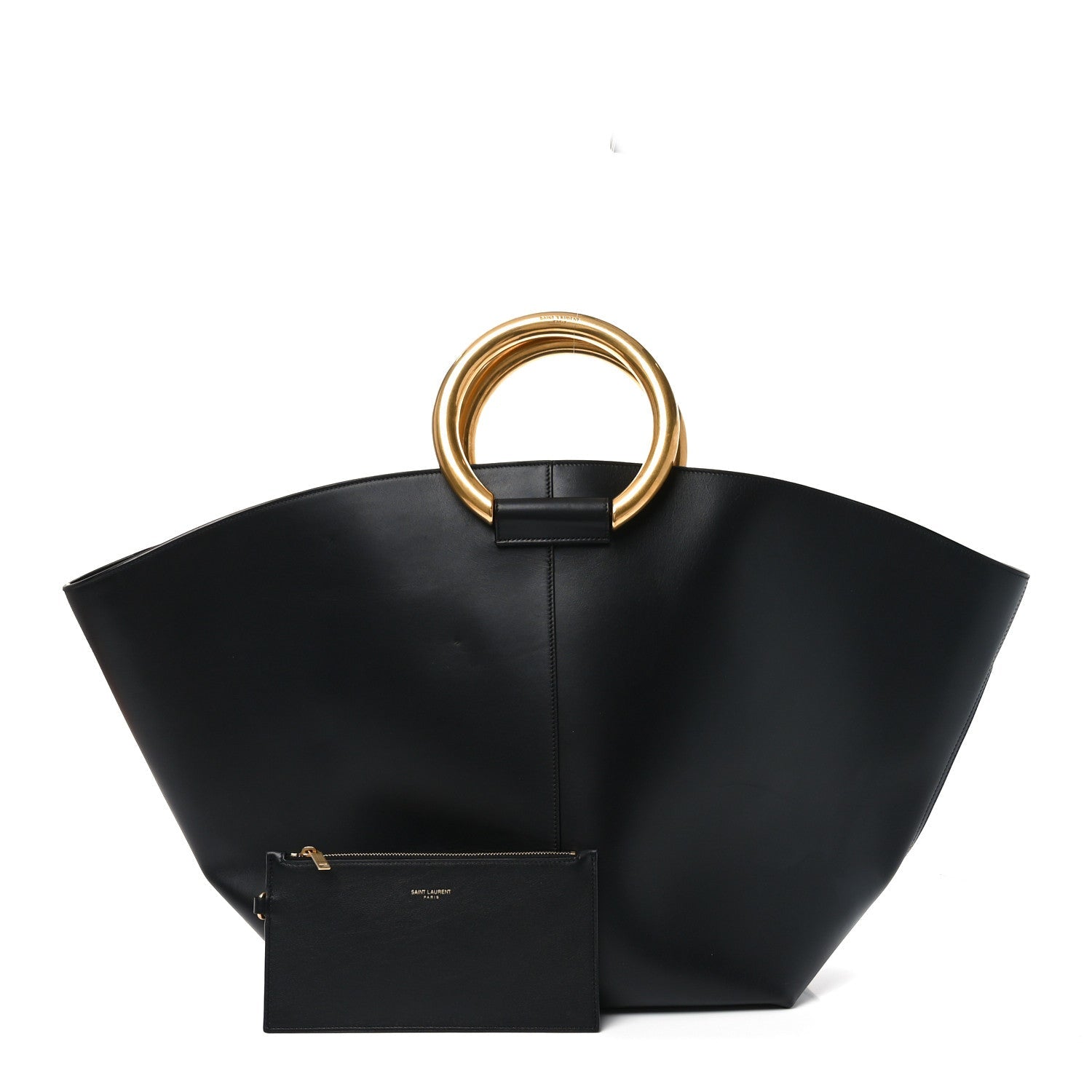 Saint Laurent Smooth Calfskin Maxi Trapezoid Shopping Tote Black