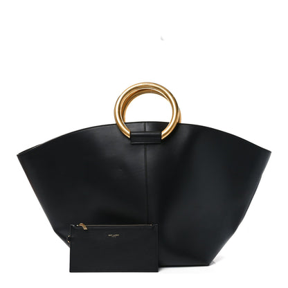 Saint Laurent Smooth Calfskin Maxi Trapezoid Shopping Tote Black
