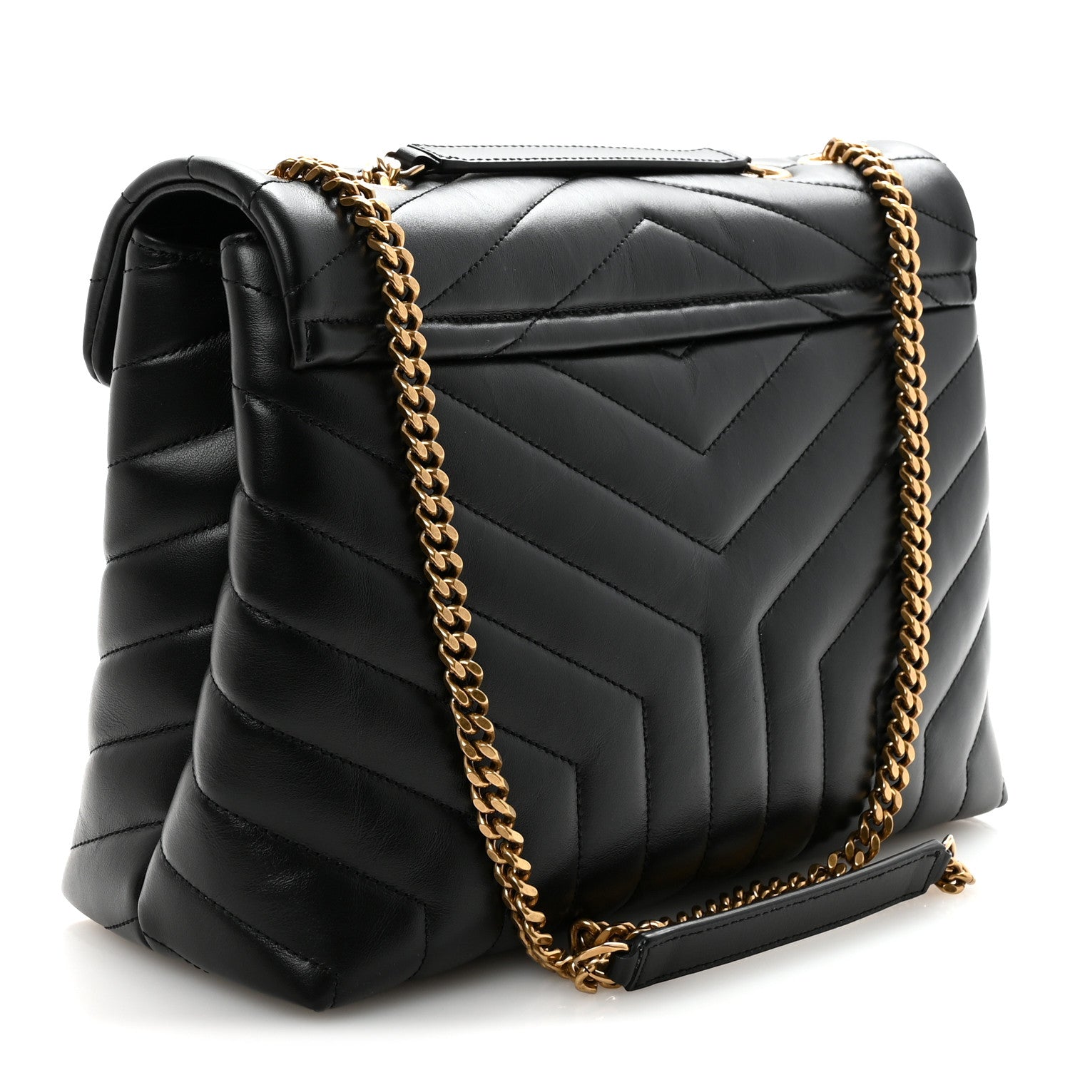Saint Laurent Calfskin Y Quilted Monogram Medium Loulou Chain Satchel Black
