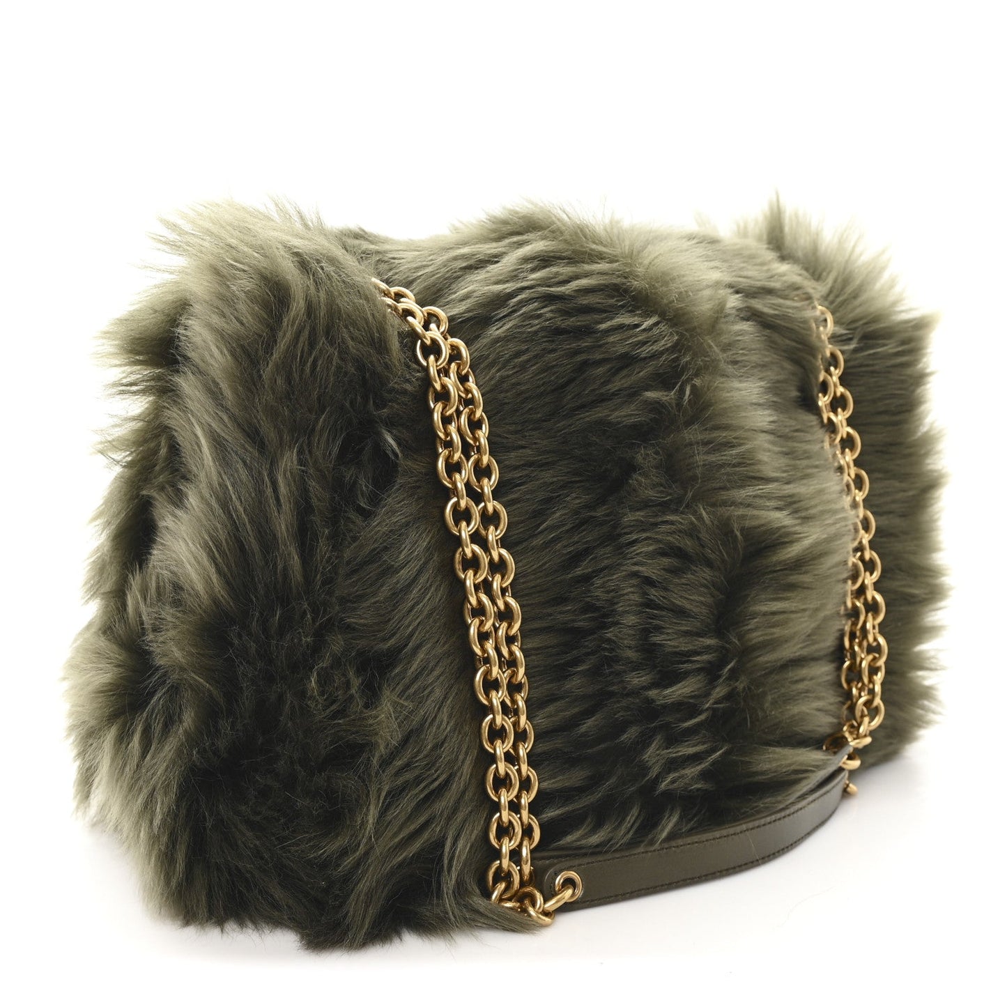 Saint Laurent Jamie 4.3 Shearling Fur Medium Shoulder Bag Olive Ranch