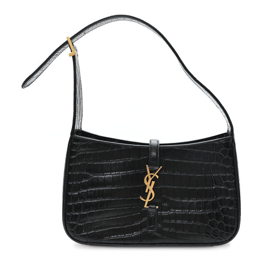 Saint Laurent Le 5 A 7 Hobo Bag Embossed Calfskin Black