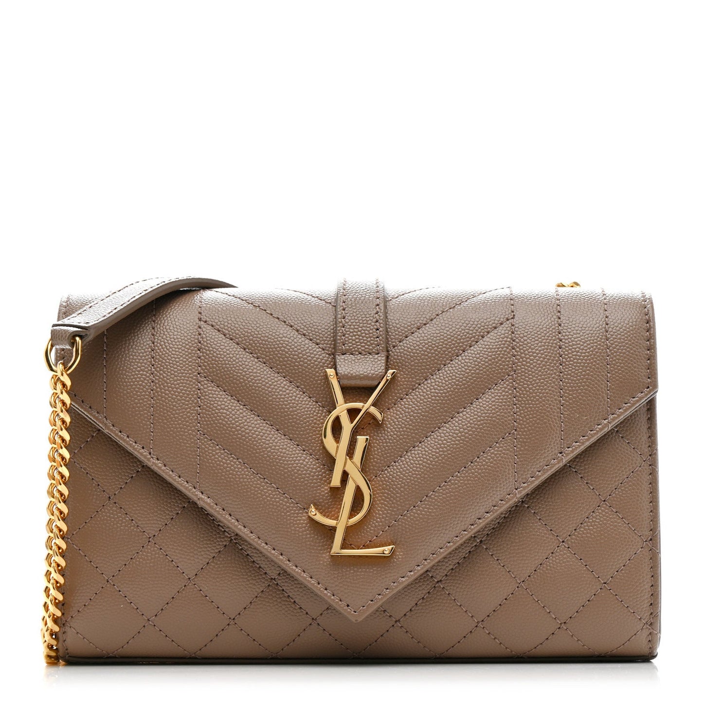 Saint Laurent Grain De Poudre Matelasse Triquilt Small Monogram Satchel Dark Beige