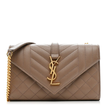 Saint Laurent Grain De Poudre Matelasse Triquilt Small Monogram Satchel Dark Beige