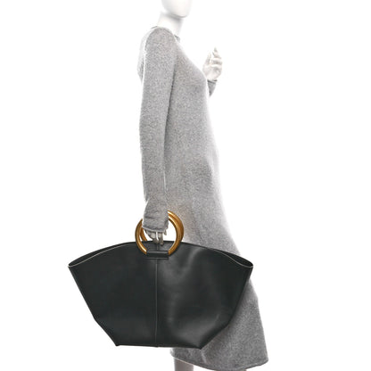 Saint Laurent Smooth Calfskin Maxi Trapezoid Shopping Tote Black