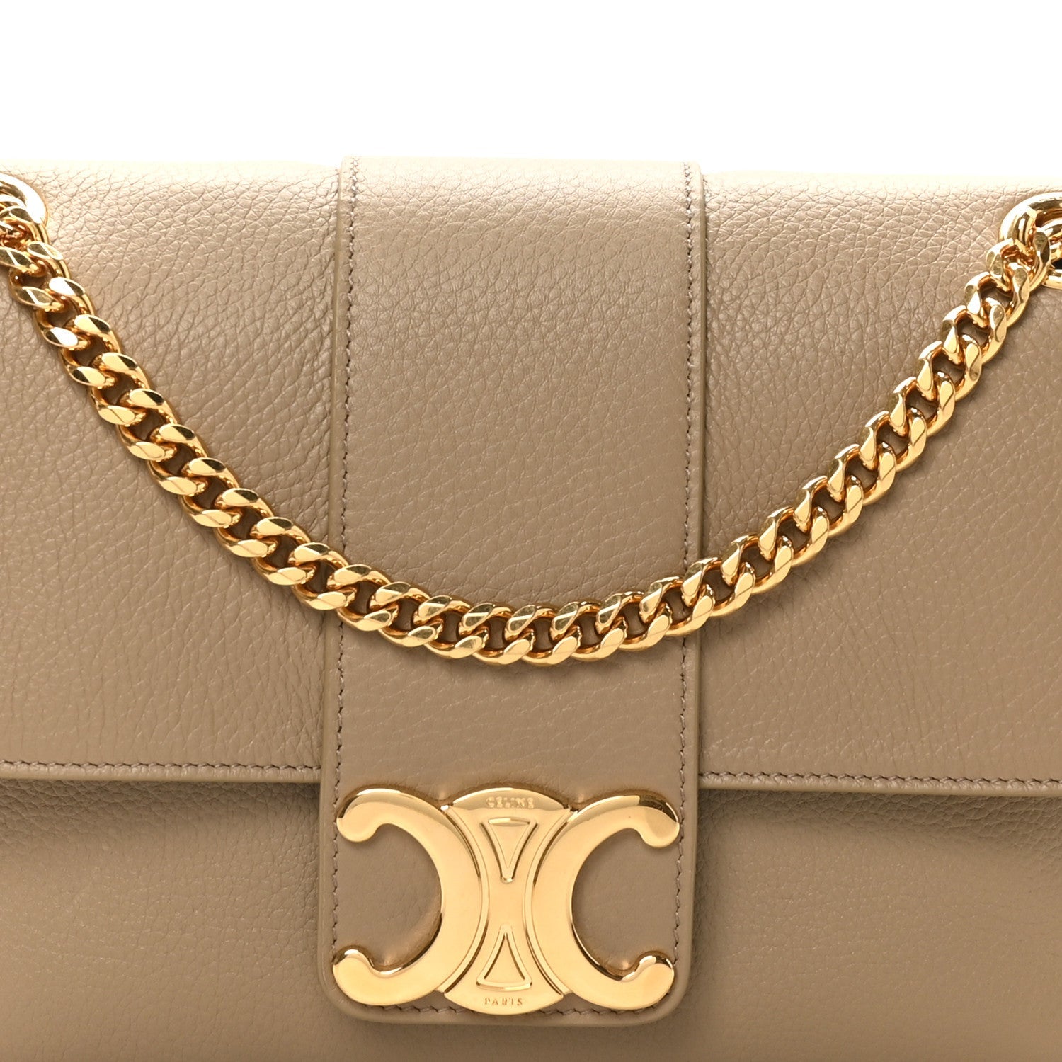 Celine tan Victoire medium bag front clasp with gold chain and center logo plaque