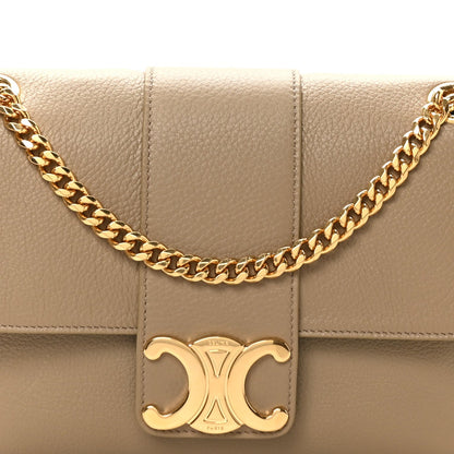 Celine tan Victoire medium bag front clasp with gold chain and center logo plaque