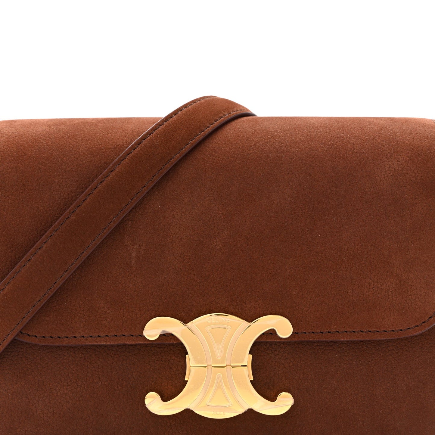 Chestnut flap with gold Triomphe emblem and stitched edge