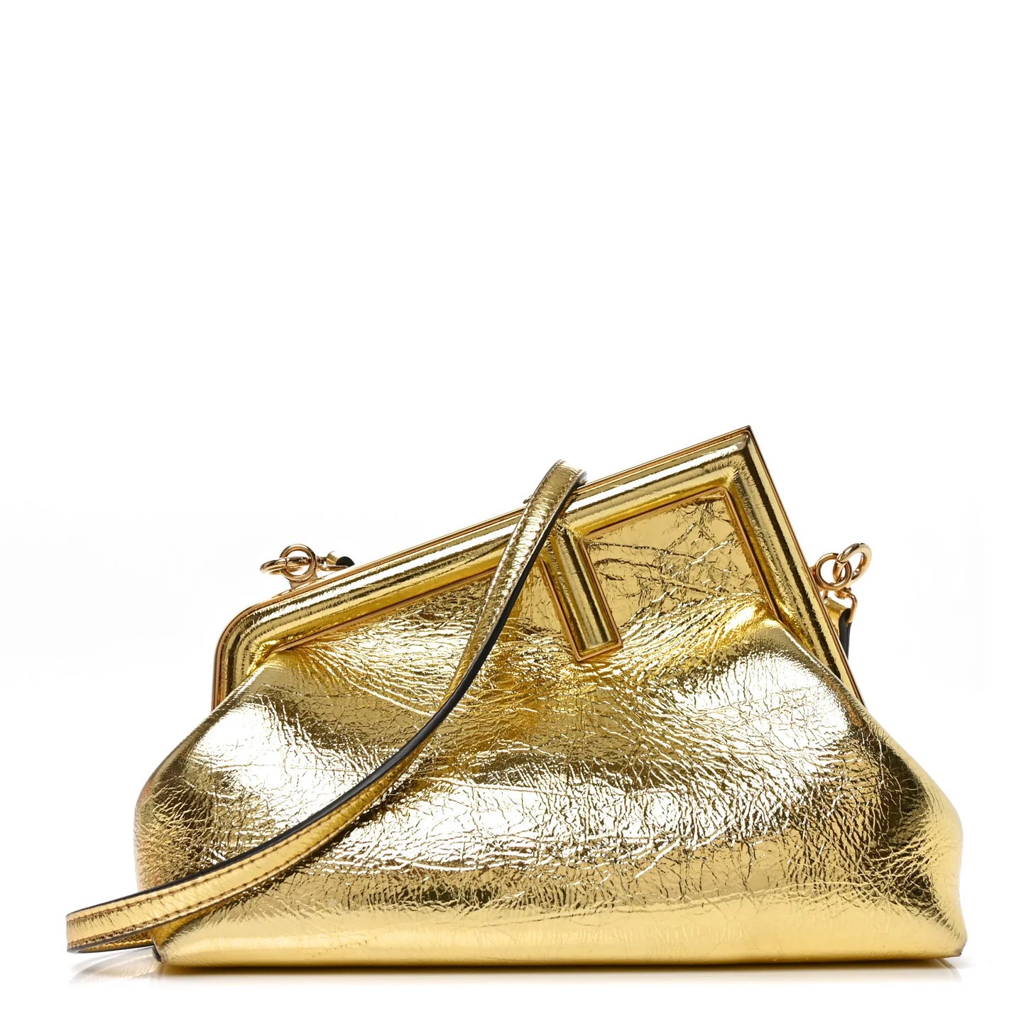 حقيبة كتف Fendi First Small من جلد الحمل باللون الذهبي المعدني